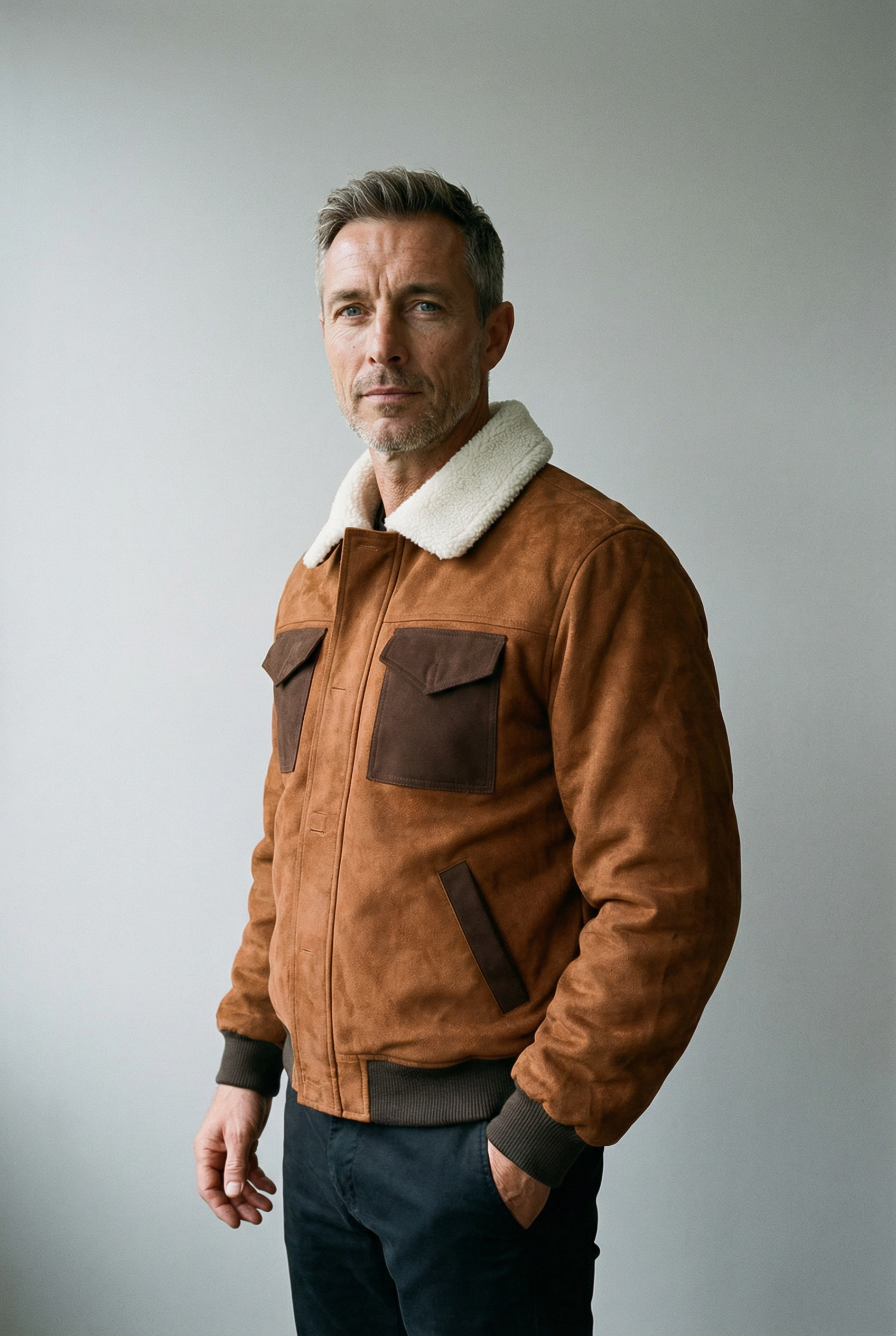 Herrenjacke aus Polyester in Lederoptik mit Sherpa-Futter