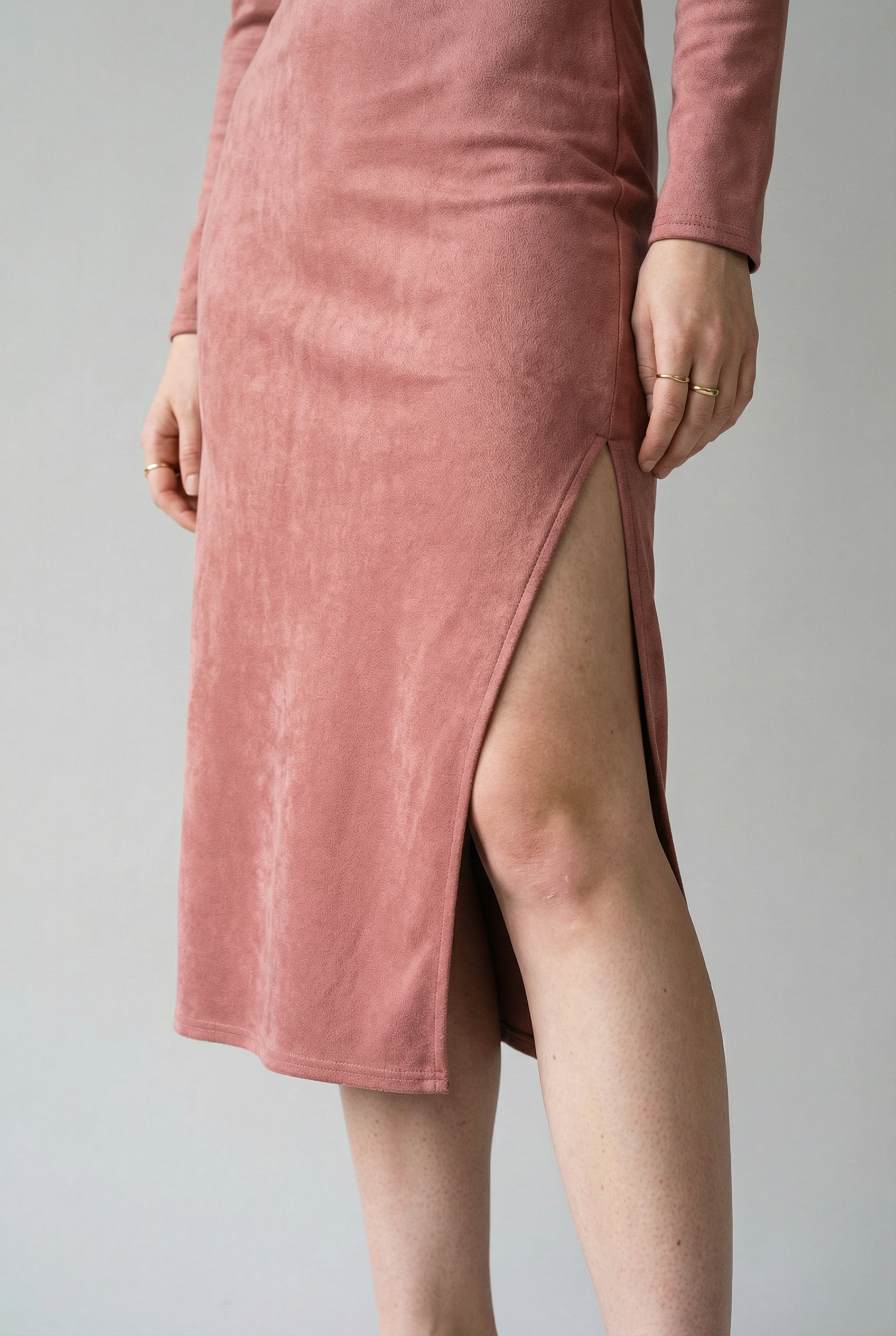 Vintage-Western-Maxikleid mit Fransen, Stickerei und Kunstleder in Rosa