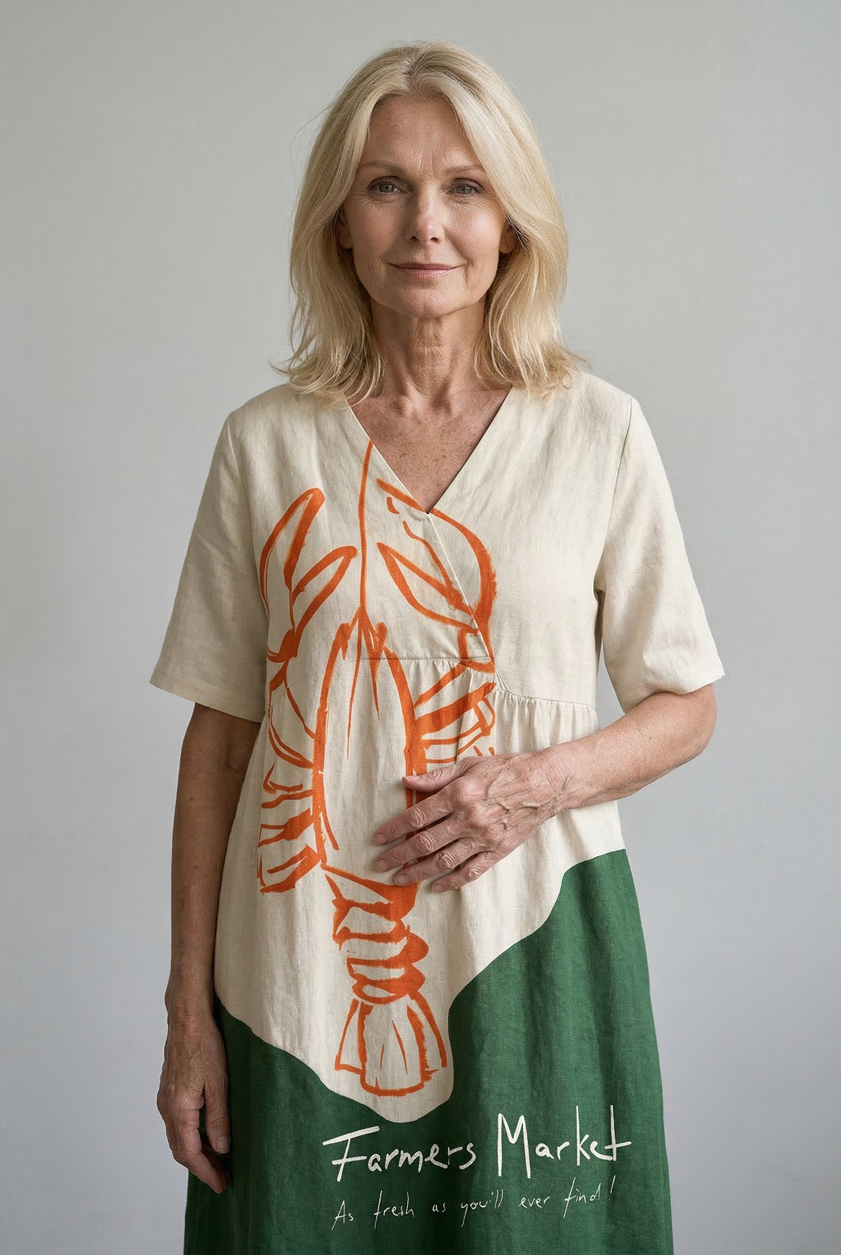 Elegantes grafisches Hummermuster Kleid für einen stilvollen Look