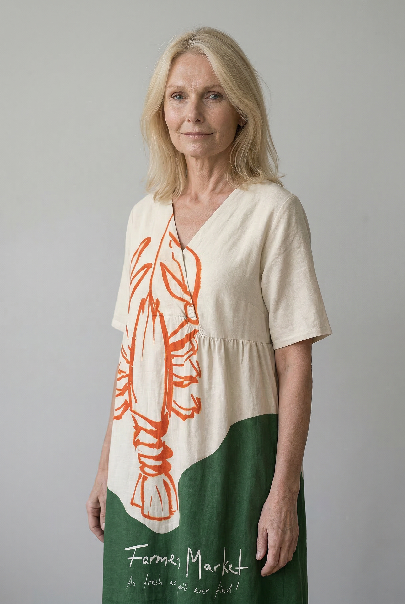 Elegantes grafisches Hummermuster Kleid für einen stilvollen Look