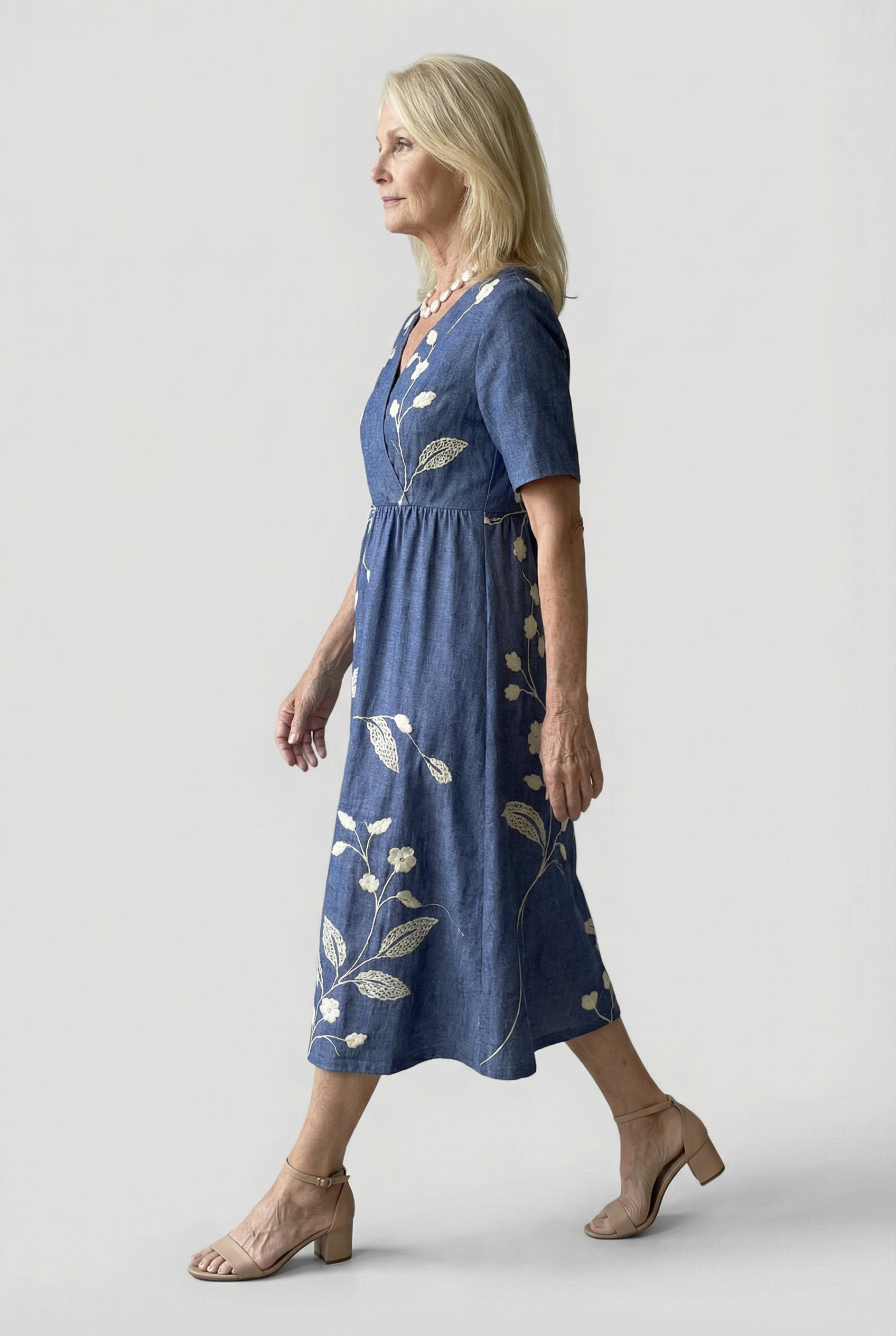Elegantes besticktes blumiges Kleid für alle Anlässe Damen