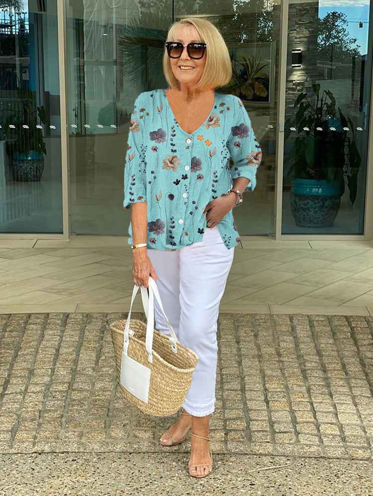 Lualhati – Geblümte Bluse mit Knopfleiste