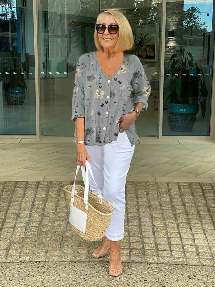 Lualhati – Geblümte Bluse mit Knopfleiste