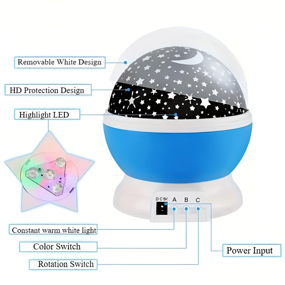 Vitala - Verzaubernder Sternprojektor Nachtlampe mit Flexiblem Drehbarem Himmel-Design für das Ultimative Schlaferlebnis