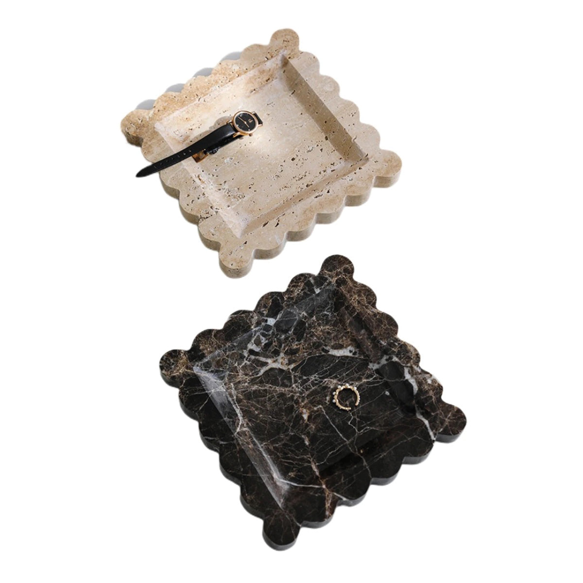 Elegant Marmorplatten mit gewellten Kanten – Anspruchsvolles Stein-Geschirr