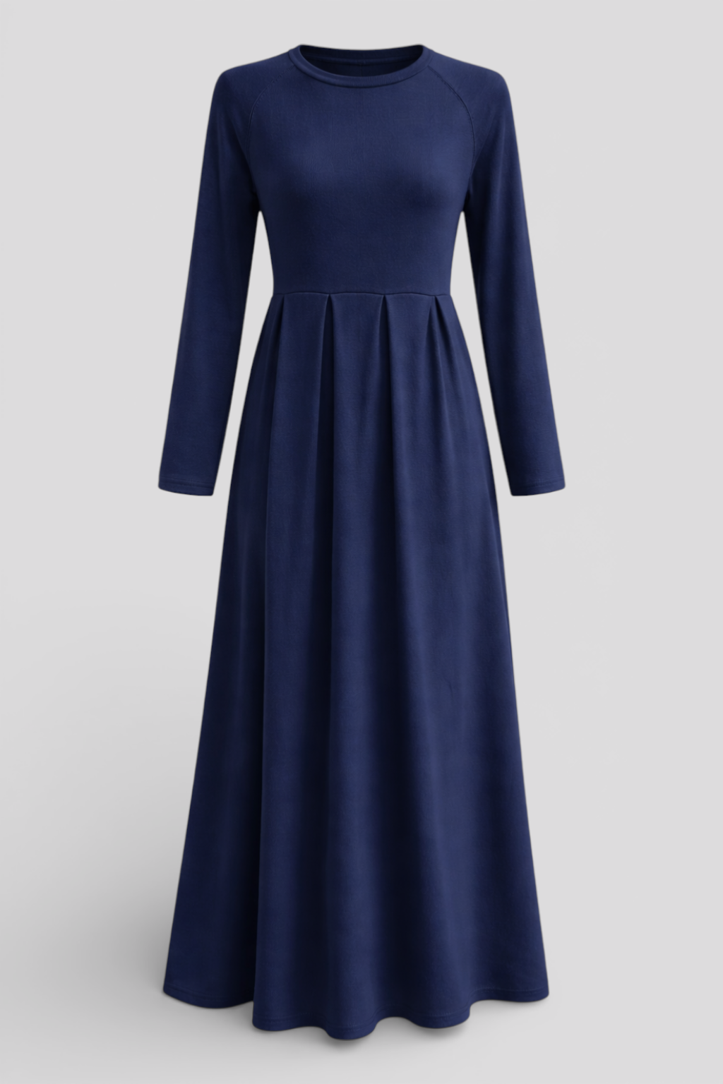 Damen Maxi-Kleid langarm – unifarben, A-Linie, aus Polyester