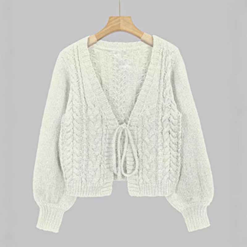 SHERICA™ – Cozy Vintage Chunky Tie-Front Long Sleeve Cardigan