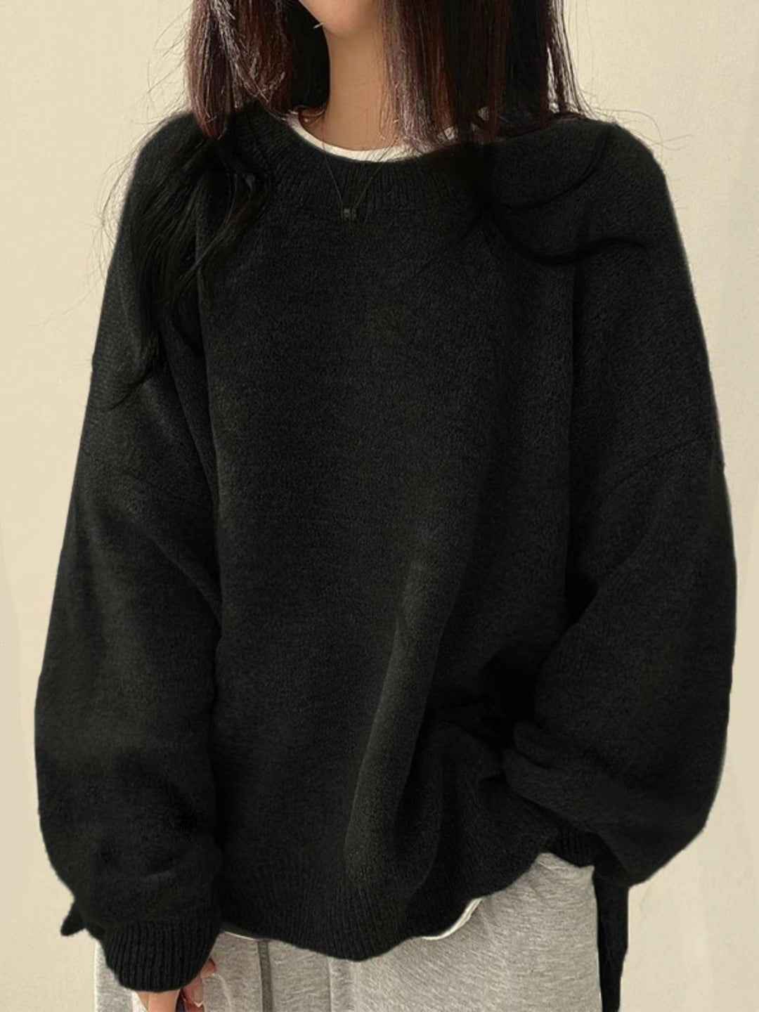 KIARA™ - Women's Drop Shoulder Split Hem Round Neck Sweater