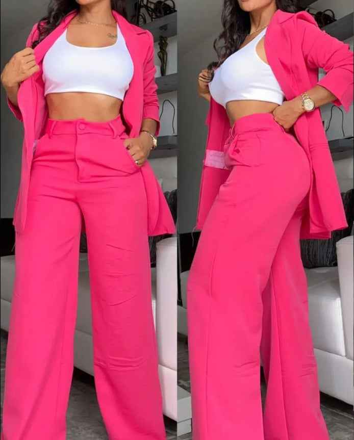 Elegantes Damen-Set mit Reversjacke und geradem Bein гору