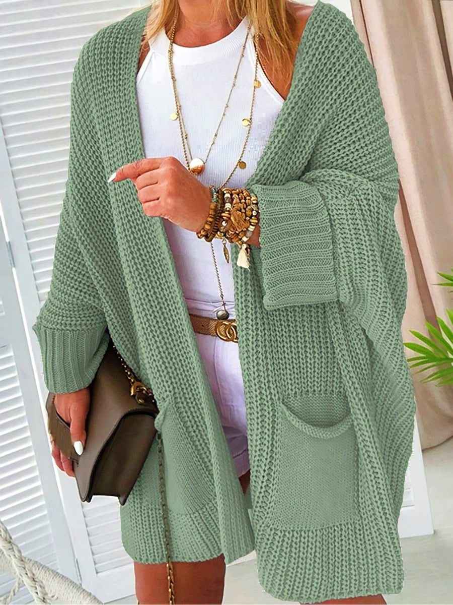 Damen gestrickte Strickjacke mit Taschen