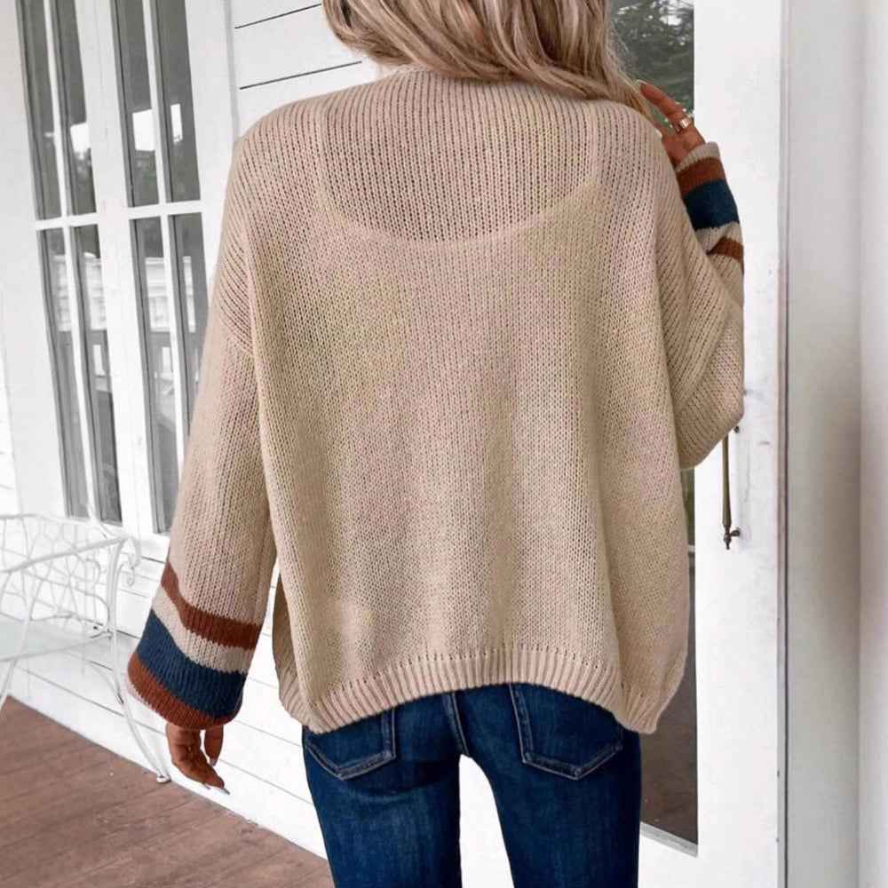 JANTHE™ Kuscheliger Cardigan mit offenem Frontteil und gestreiften Laternenärmeln