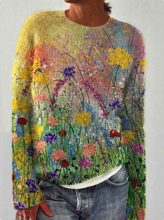 Eleganter Damen-Pullover mit liebevoller Blumenbestick