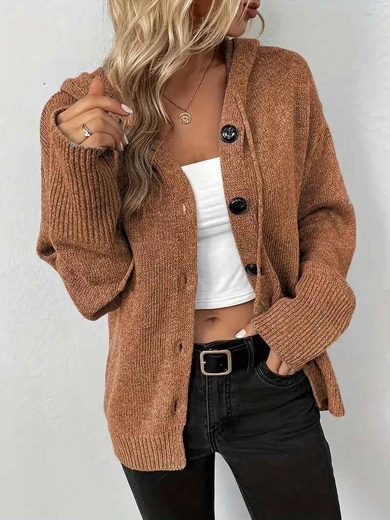 MILSA™ - Cozy Plain Button Front Hooded Cardigan
