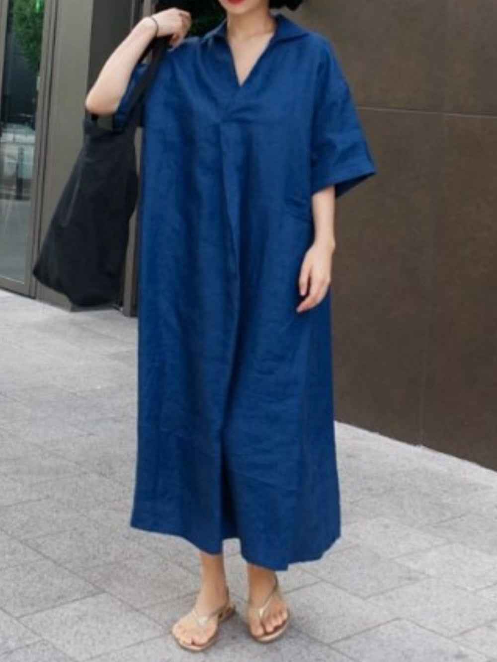 Elegantes Baumwoll- und Leinen- oversize Kleid mit lockerer Passform für einen bequemen und schicken Look