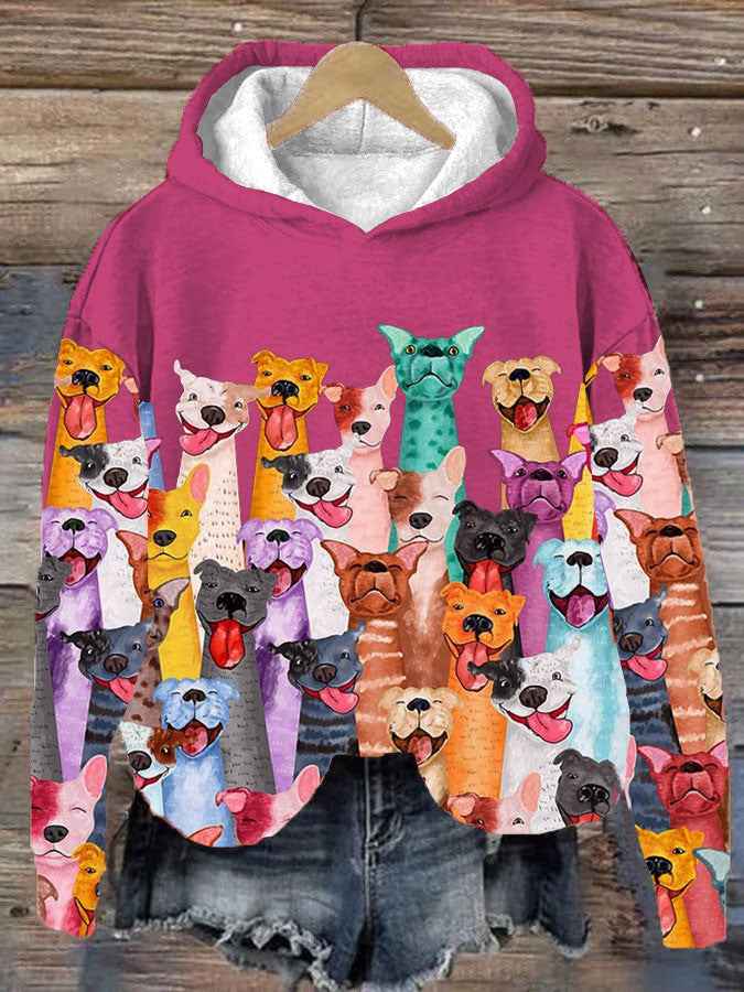 Bunter Hundedruck Damen-Kapuzenpullover für einen stilvollen und fröhlichen Look