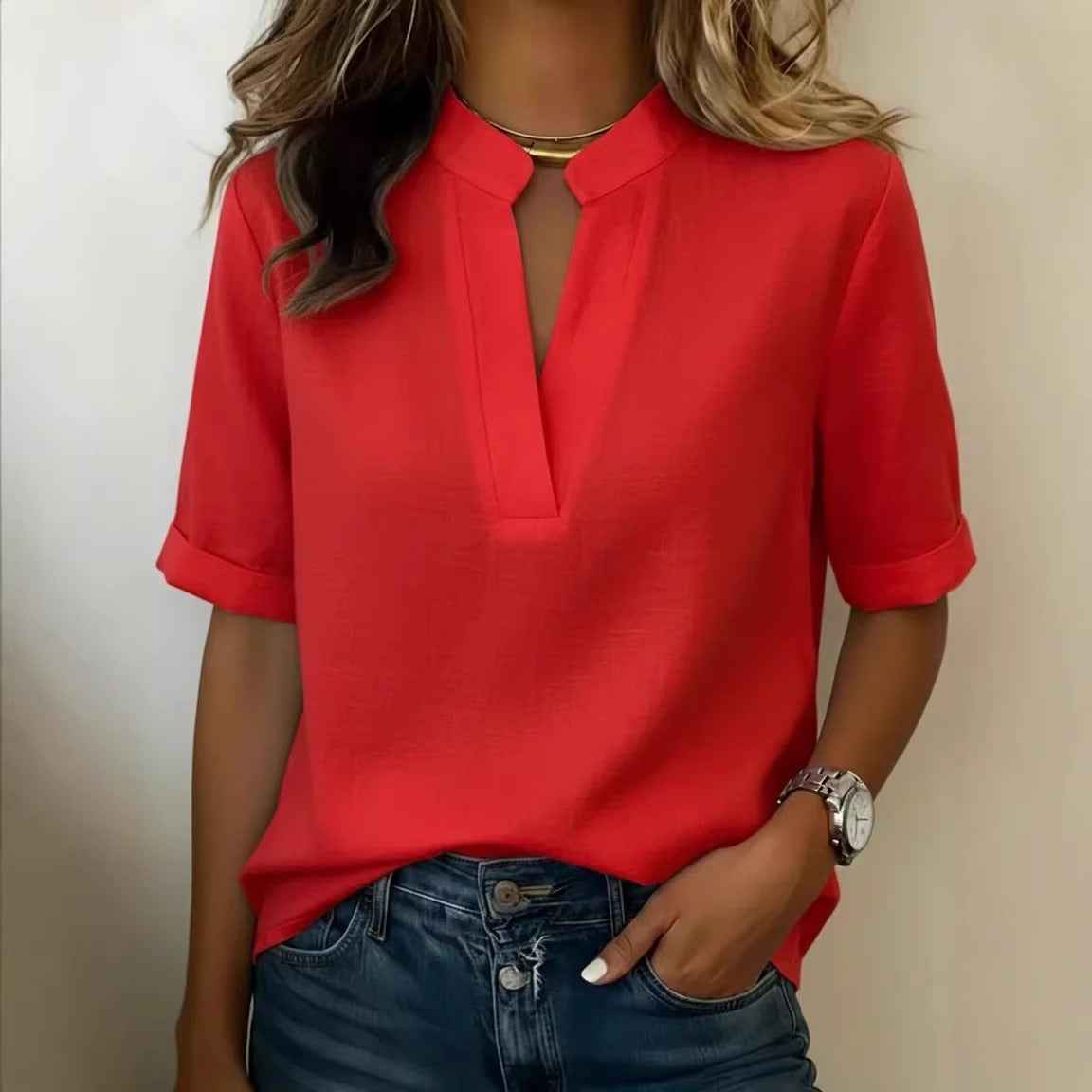 Damen Oberteil Leger mit Cut-Outs & V-Ausschnitt Kurzarm
