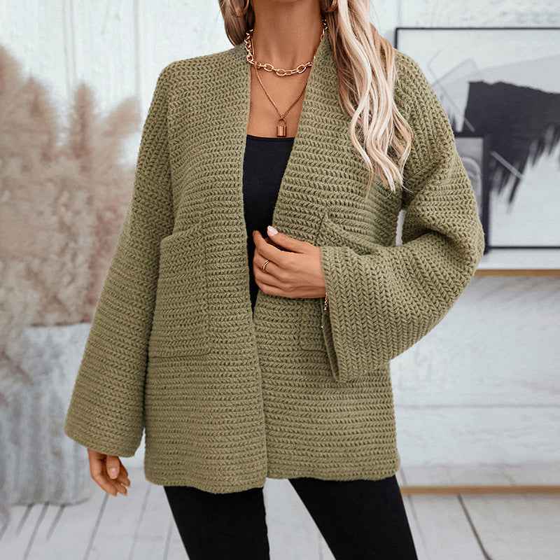 Damen-Langcardigan mit V-Ausschnitt, unifarben – Klassisch, gemütlich, ein Must-have für die Garderobe