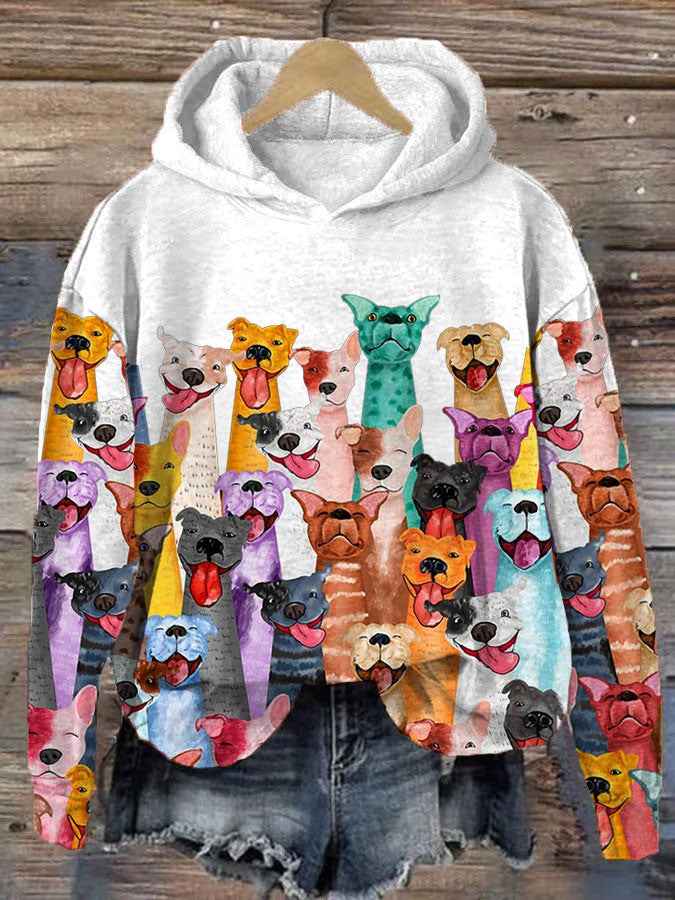 Bunter Hundedruck Damen-Kapuzenpullover für einen stilvollen und fröhlichen Look