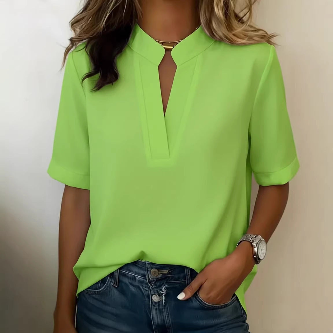 Damen Oberteil Leger mit Cut-Outs & V-Ausschnitt Kurzarm
