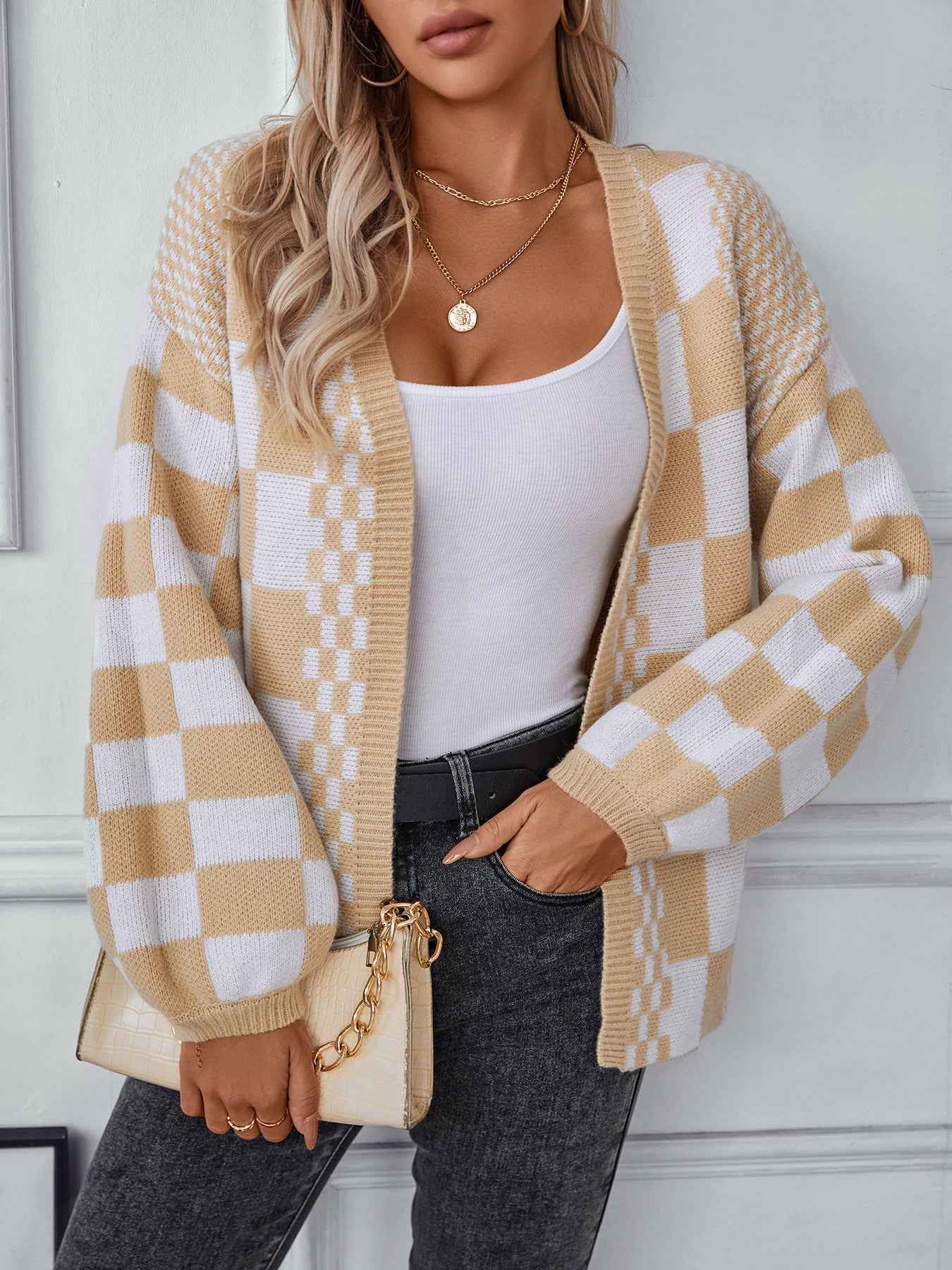 Lässige Passform Strickcardigan mit Laternenärmeln