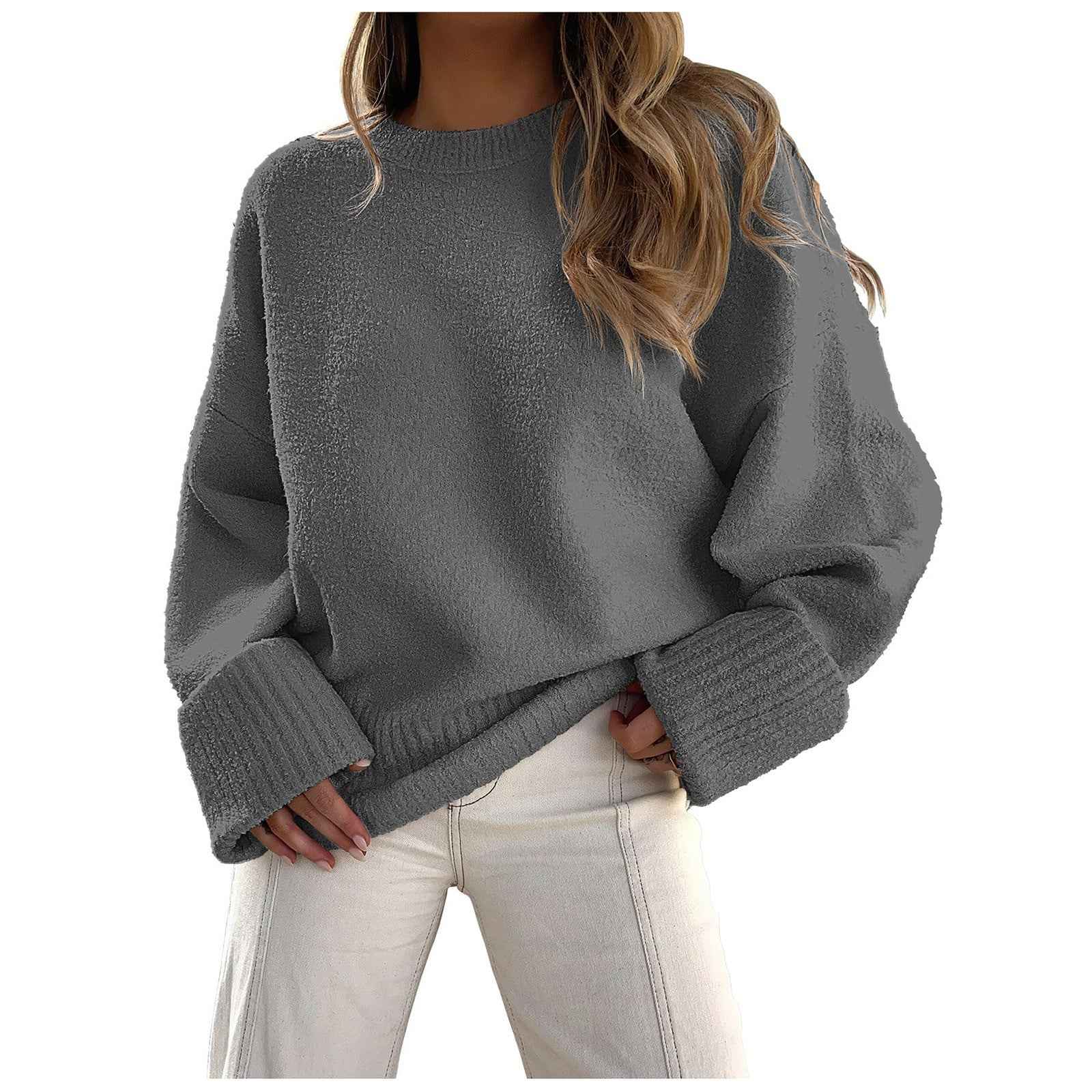 HALEY™ Gemützlicher Oversize-Flausch-Strickpullover – wolkenweicher Komfort, lockere Passform