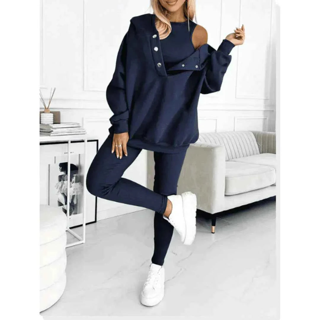 Olivia Damen Stilvolles Gemütliches Drei-Teiliges Winter-Loungewear-Set