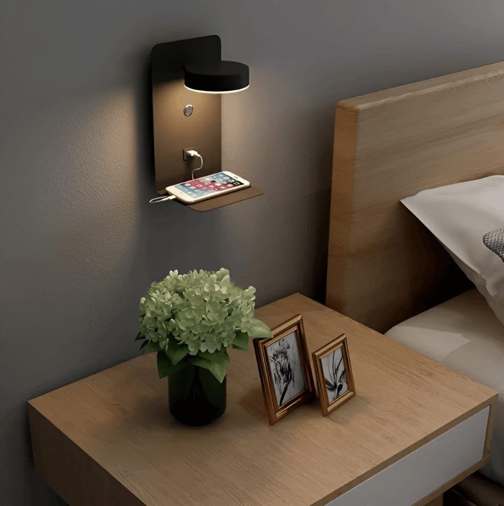 DualDelight LED-Wandlampe mit Ablage & USB-Anschluss
