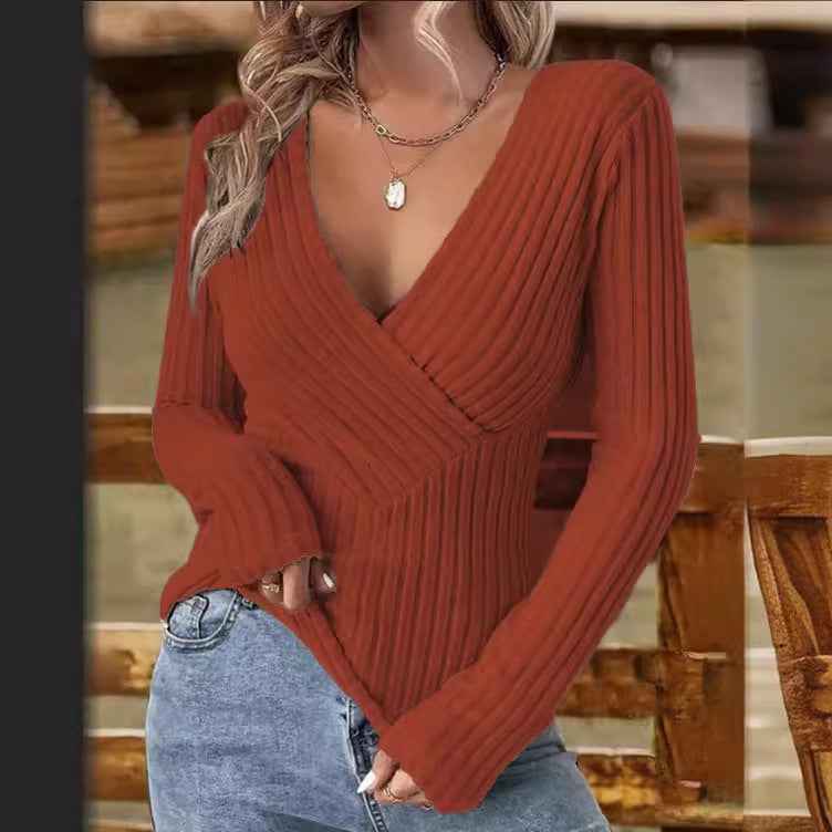 Stilvoller Damen-V-Ausschnitt Langarmpullover für einen eleganten Look