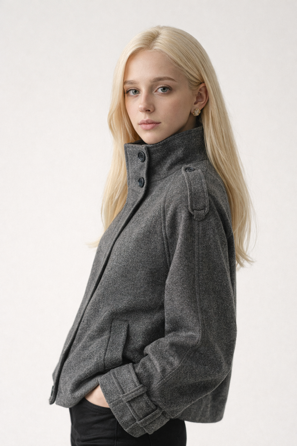 Vintage-winterjacke aus Wolle mit geradem Kragen und Knöpfen für einen schicken und zeitlosen Stil