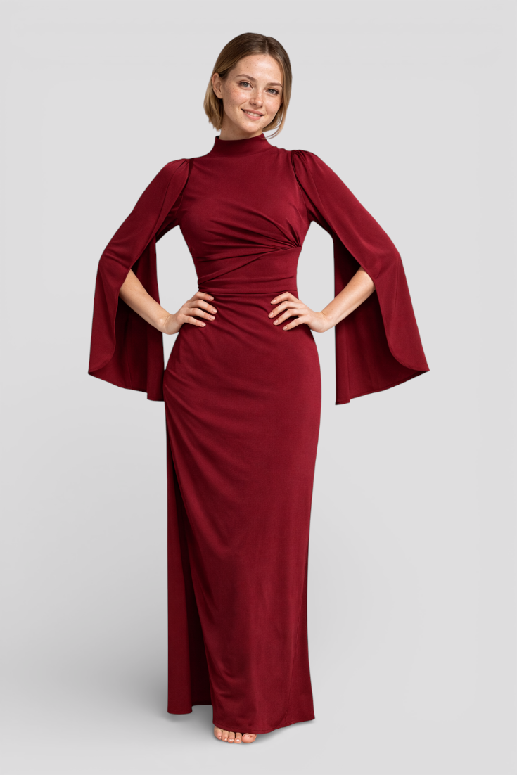 lange enganliegenes Kleid mit unregelmäßigen Falten für einen eleganten Stil