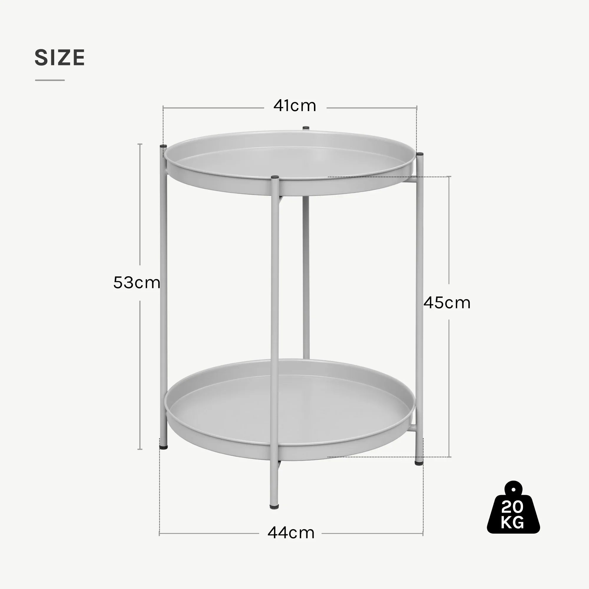 Caelira - elegante runde metallische Beistelltisch mit praktischem Stauraum und praktischen abnehmbaren Tabletts