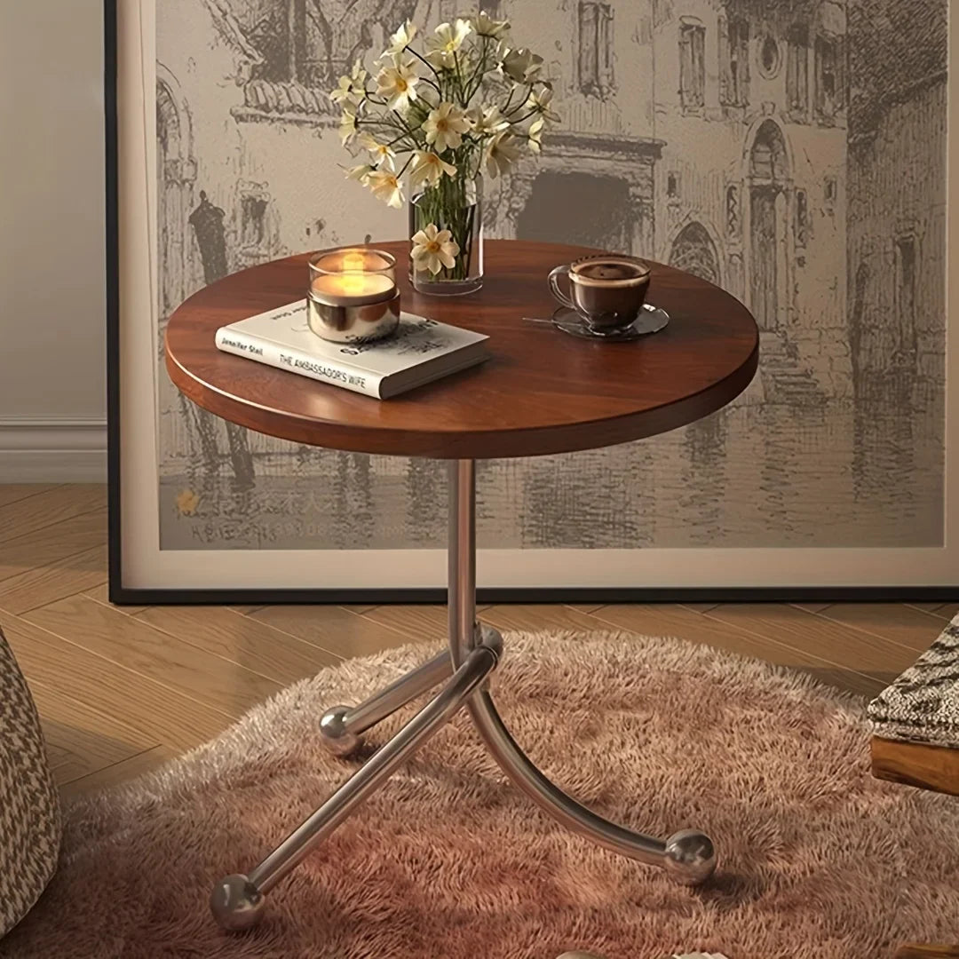 Elystra - Charmante Vintage Ronde Beistelltisch mit Warmem Holzplatte und Stilvollen Metallbeinen