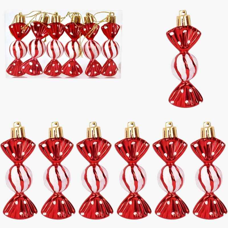 Festliche rote Weihnachtskugeln - Set mit 6 Süßigkeiten- und Schneeflockendekorationen für eine leuchtende Weihnacht
