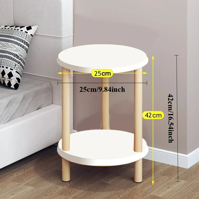 Olivyne - Eleganter runder Houten Beistelltisch mit zwei Ebenen, perfekt als Nachttisch