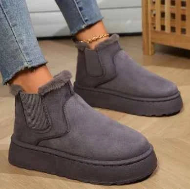 Snowluxe - Damen-Indoor-Lederstiefel mit Wildleder- und Fell-Details
