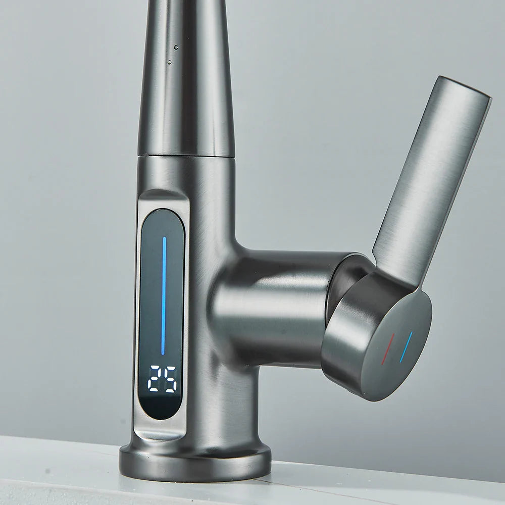 Thalenya - Moderne Wasserfall-Waschtischarmatur mit Temperaturanzeige und flexibler, schwenkbarer Brause für maximalen Komfort