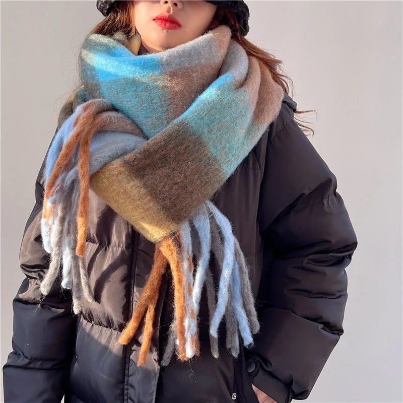 Damen Übergroßer Winterschal mit Farbverlauf und Fransen