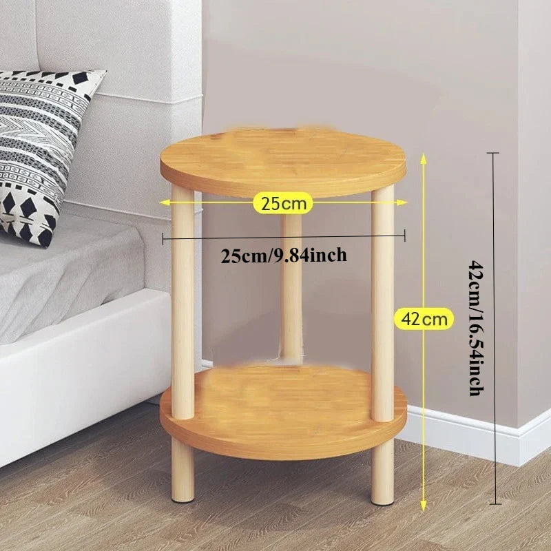 Olivyne - Eleganter runder Houten Beistelltisch mit zwei Ebenen, perfekt als Nachttisch