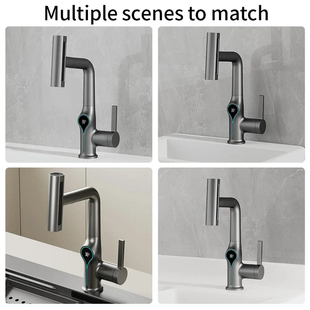 Solithena - Moderne Wastafelkraan mit Wasserfallstrahl, Digitaler Temperaturanzeige und Einstellbarer Brause für ultimativen Komfort