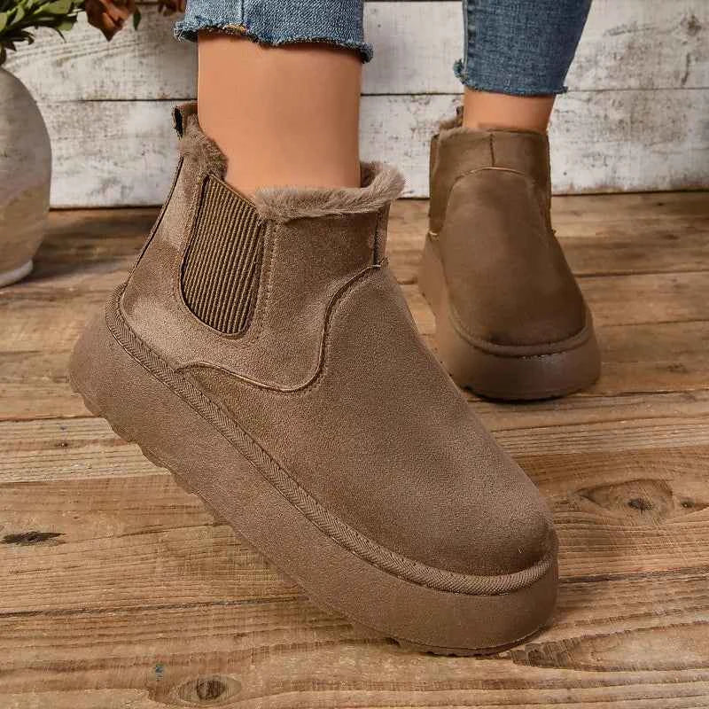 Snowluxe - Damen-Indoor-Lederstiefel mit Wildleder- und Fell-Details