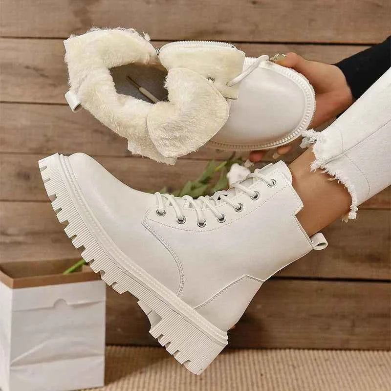 ChicPlush Damen Plüsch Schnürstiefeletten für stilvollen Komfort