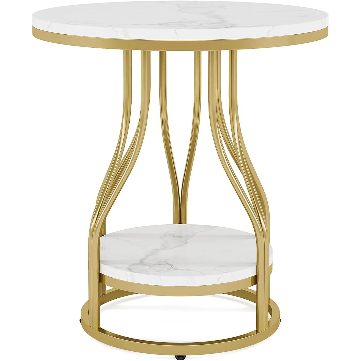 Isavelle - Stilvoller runder Beistelltisch mit zweilagigem Design, elegantem Metallrahmen und praktischem Stauraum