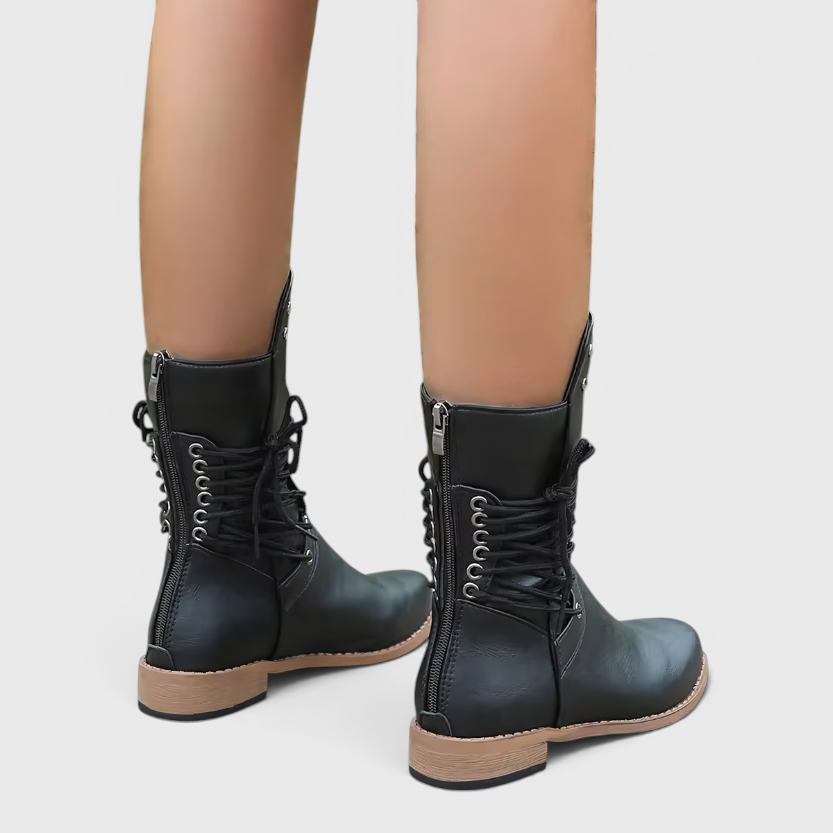Damen Schnürstiefel mit Blockabsatz und Western-Details