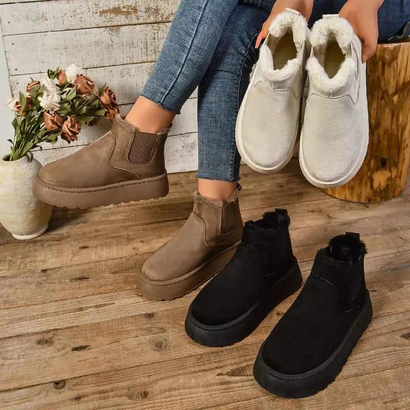 Snowluxe - Damen-Indoor-Lederstiefel mit Wildleder- und Fell-Details