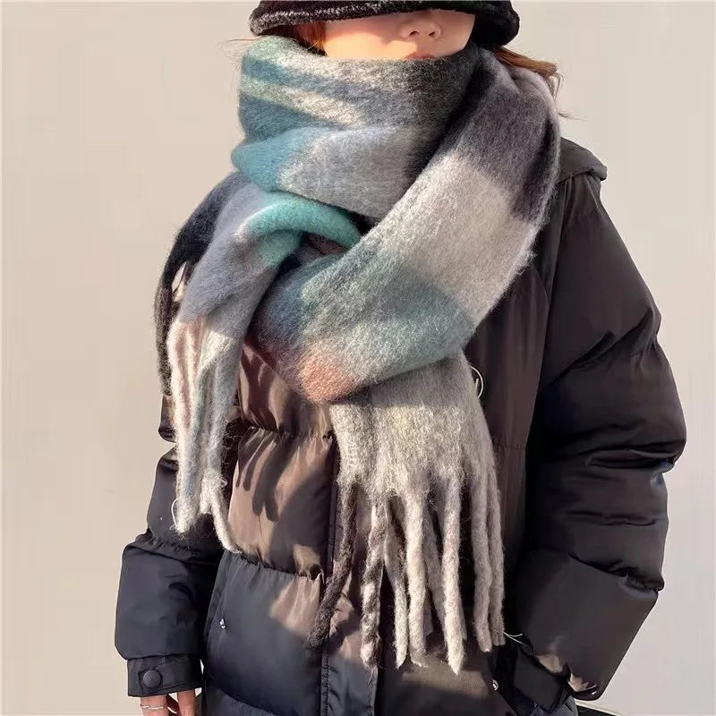 Damen Übergroßer Winterschal mit Farbverlauf und Fransen