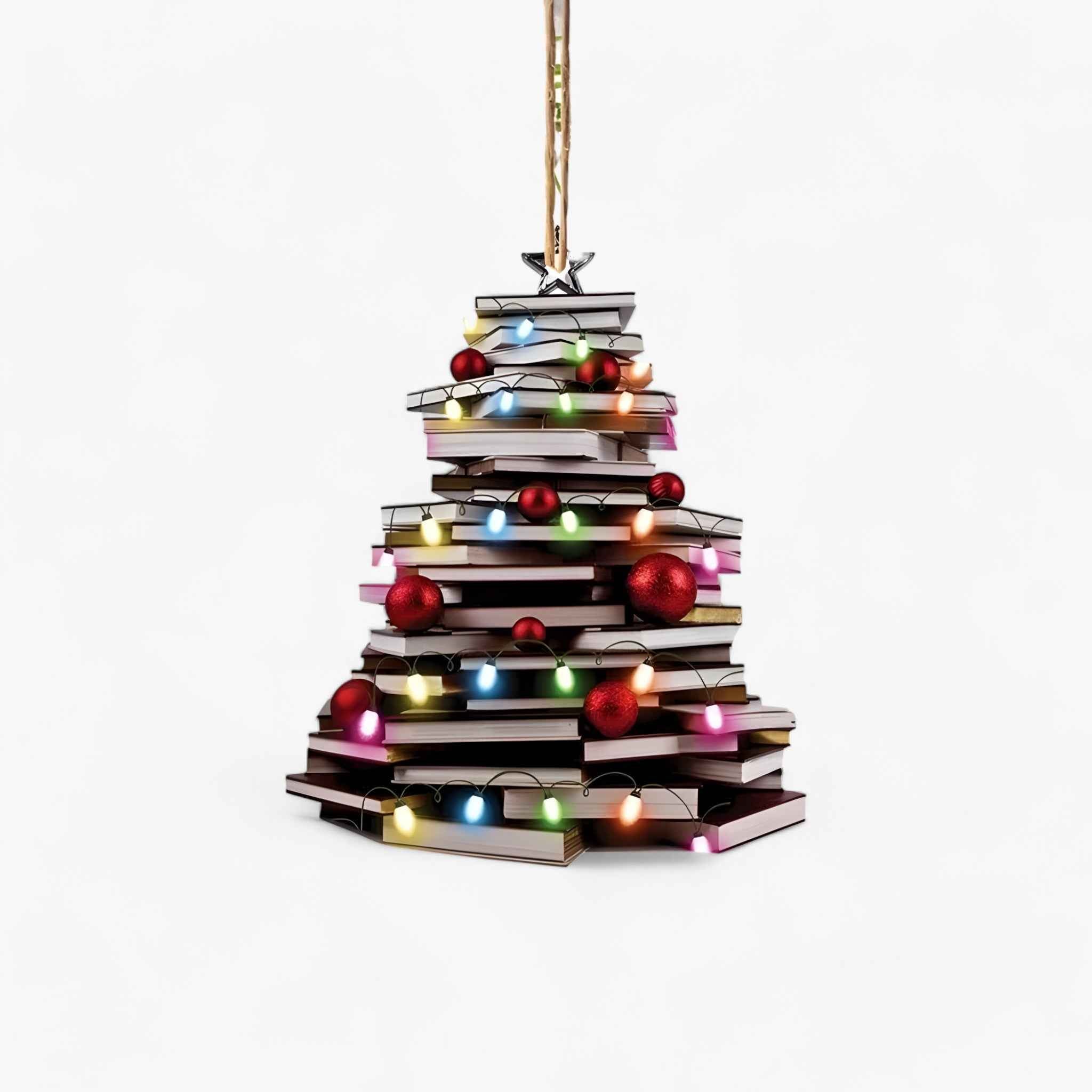 Kreative Weihnachtsdekoration mit Bücherliebhaber Pendellampe in Flach 2D-Acryl – Perfekt für Zuhause und Fenstergestaltung