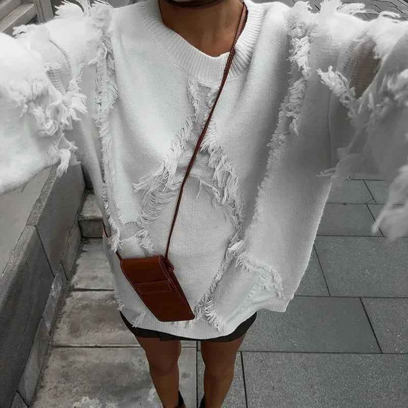 Damen Oversized-Pullover mit Quasten – Stilvoller Komfort für jeden Anlass