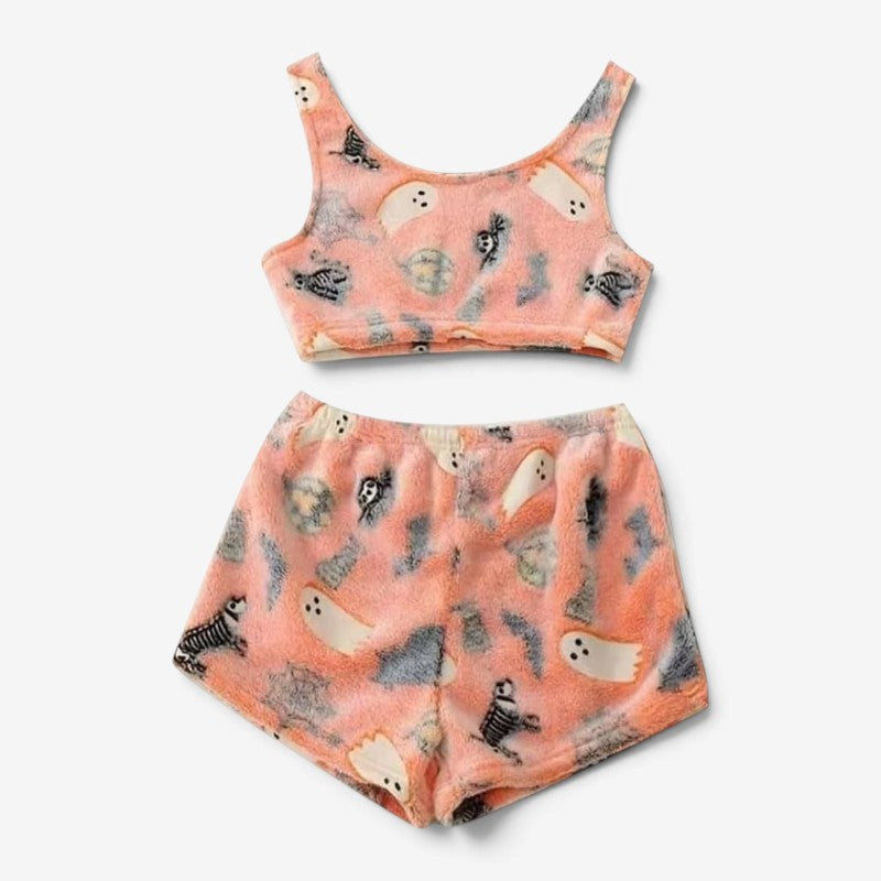 Halloween Pyjama Set Damen - Leuchtende Geistermuster