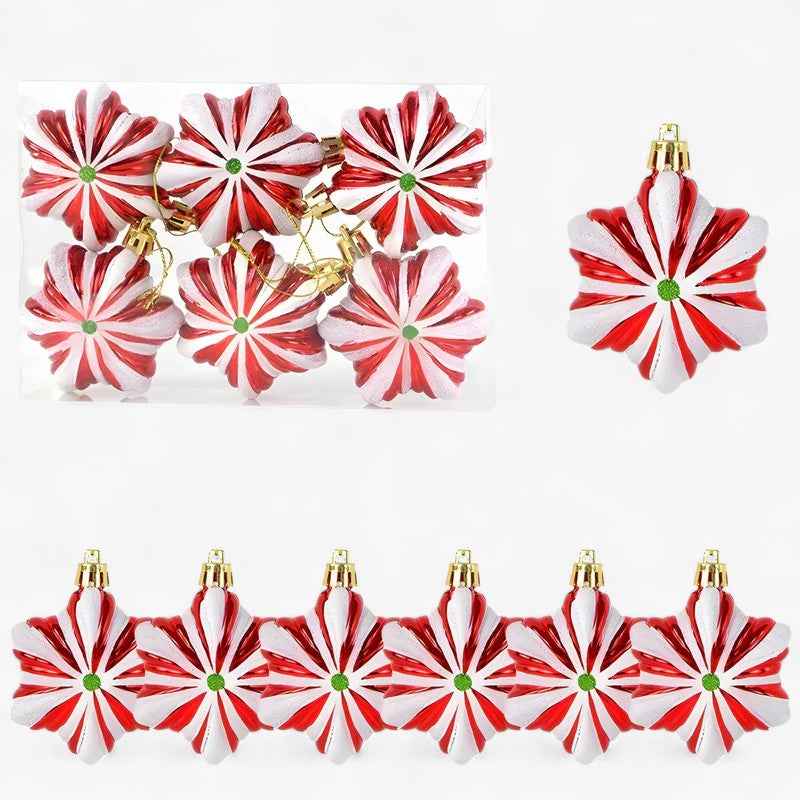 Festliche rote Weihnachtskugeln - Set mit 6 Süßigkeiten- und Schneeflockendekorationen für eine leuchtende Weihnacht
