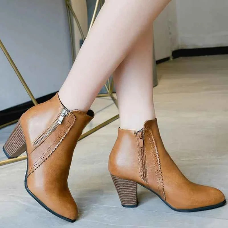 Stilvolle Hochhackige Stiefeletten mit Doppel-Reißverschluss